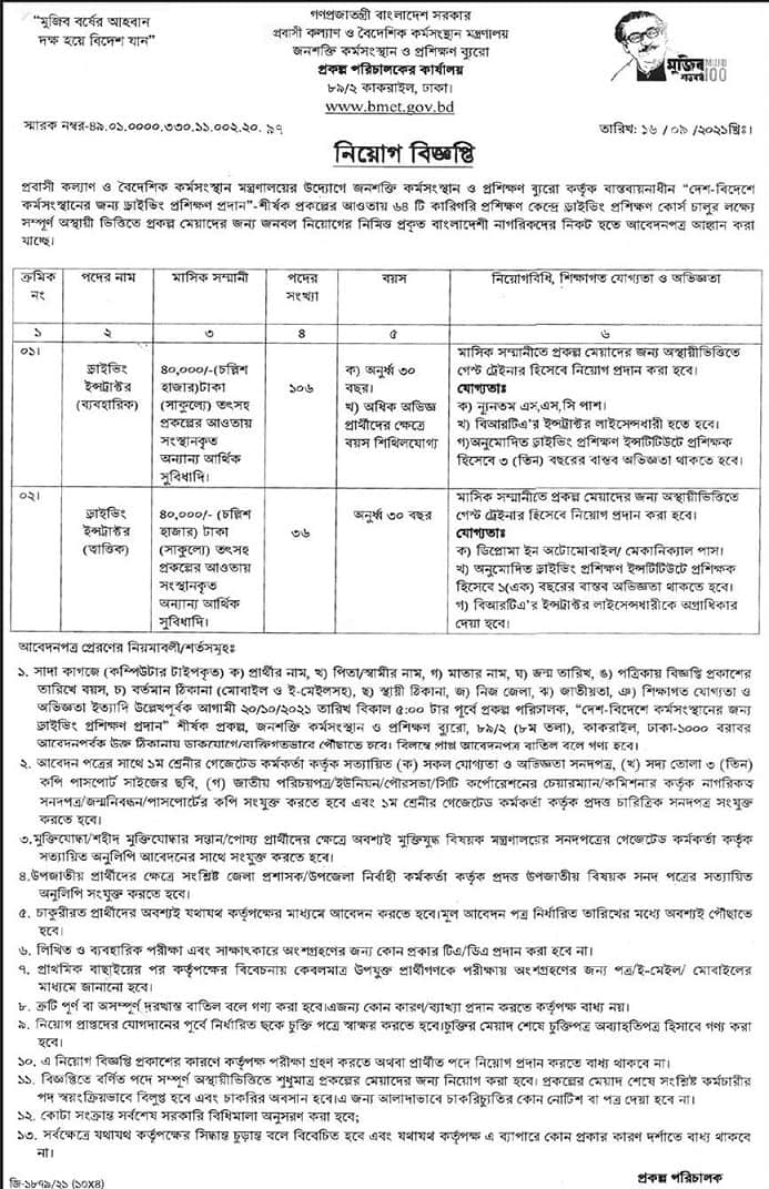 Ministry of Expatriates Welfare and Overseas Employment Job Circular