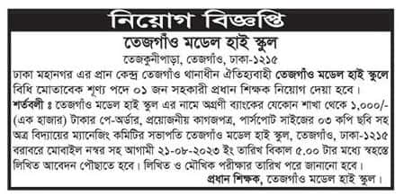 Tejgaon Model High School And College Job circular