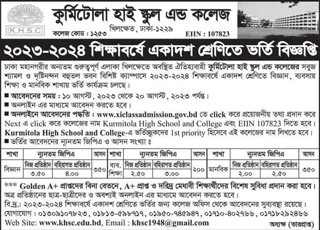 Admission circular in class XI in different colleges
