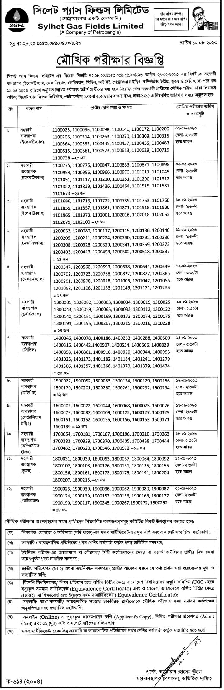 Sylhet Gas Fields Limited Job Circular