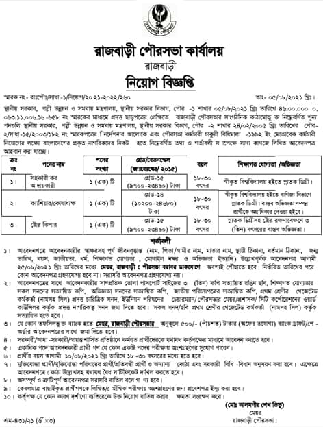 Rajbari Municipality Office Job Circular