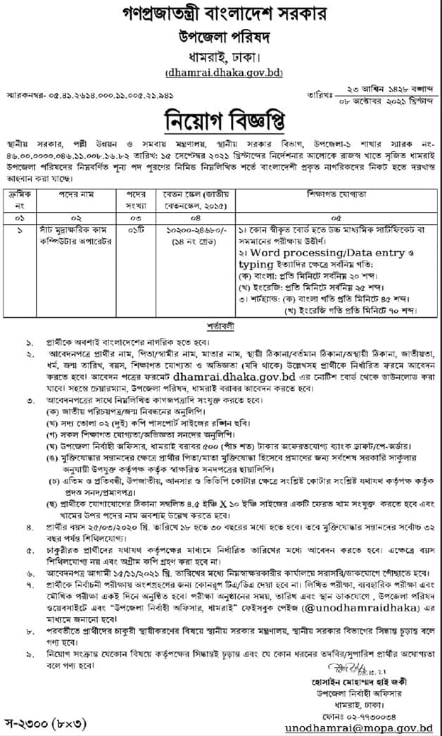 Upazila Parishad office Job Circular