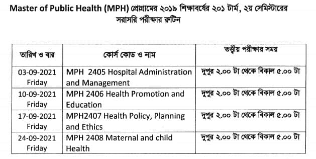 Bangladesh Open University Exam Routine