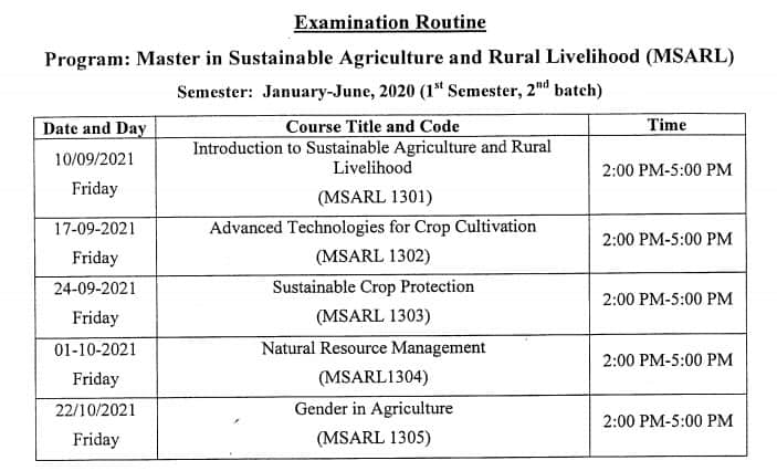 Bangladesh Open University Exam Routine