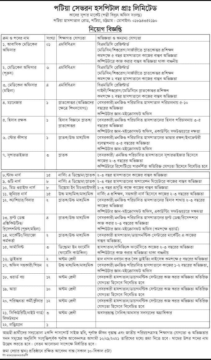 Patiya Chevron Hospital Privet Limited Job Circular 