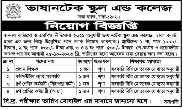 Vashantek School And College Job circular