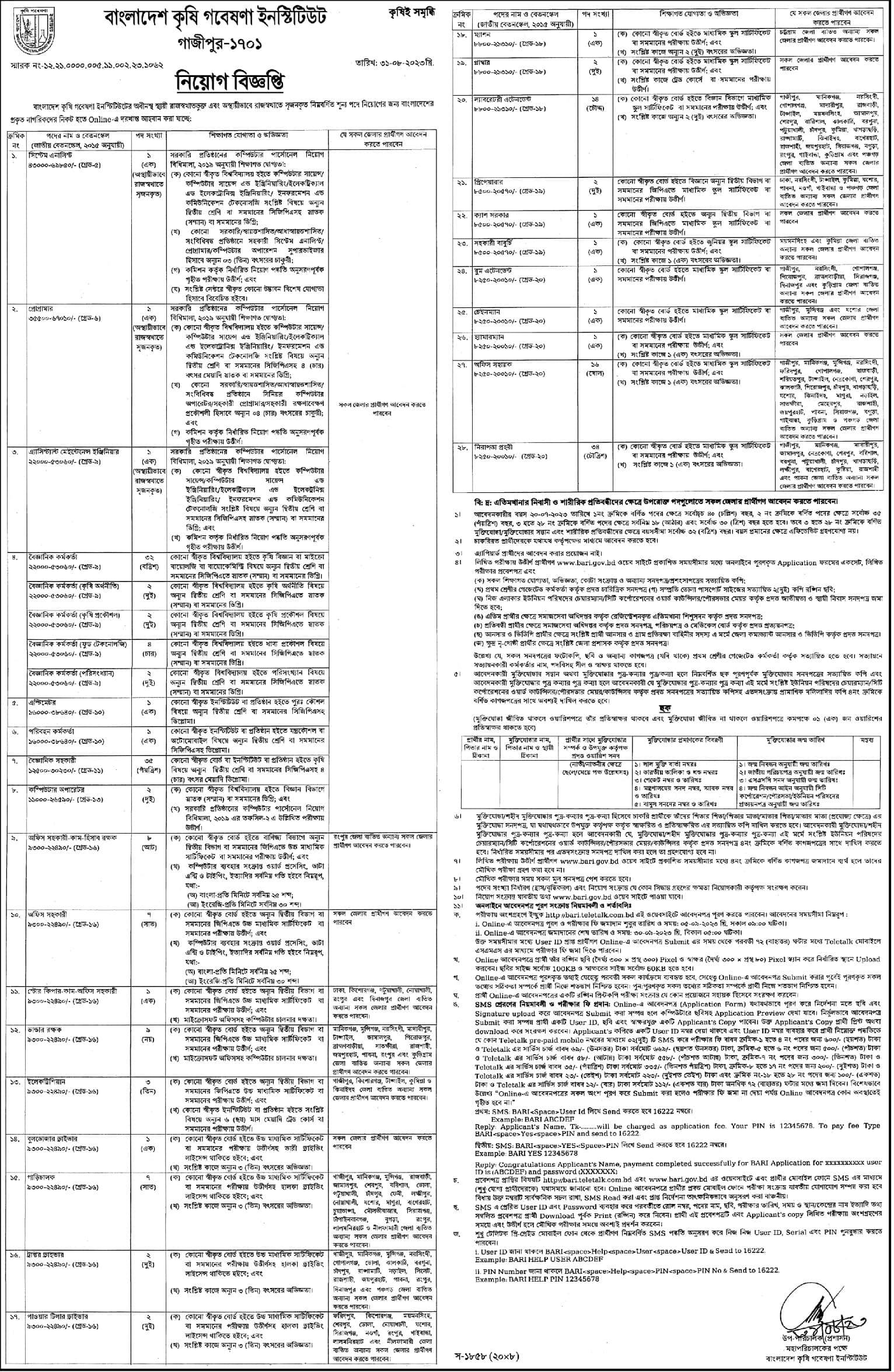 Bangladesh Agricultural Research Institute Job Circular