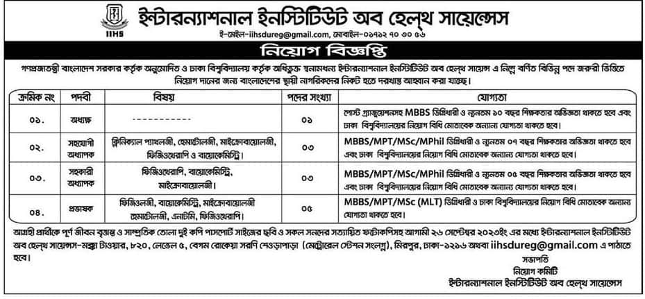 International Institute Of Health Sciences Job Circular