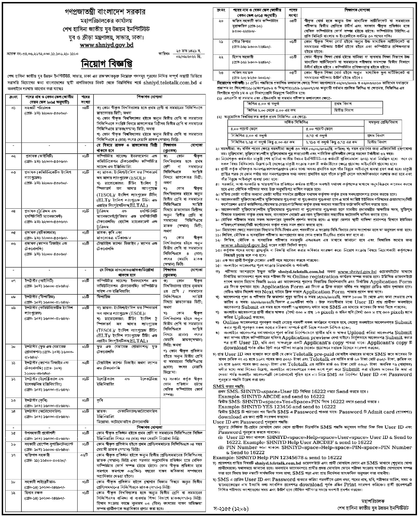 Sheikh Hasina National Institute of Youth Development Job Circular 