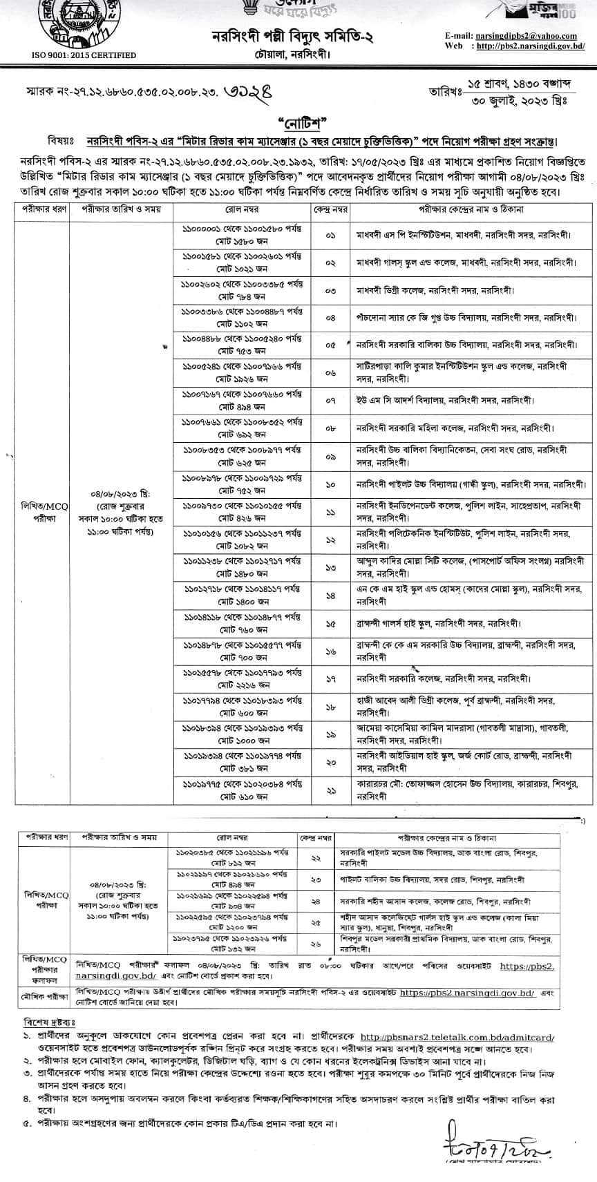 Narsingdi Palli Bidyut Samity Job Circular