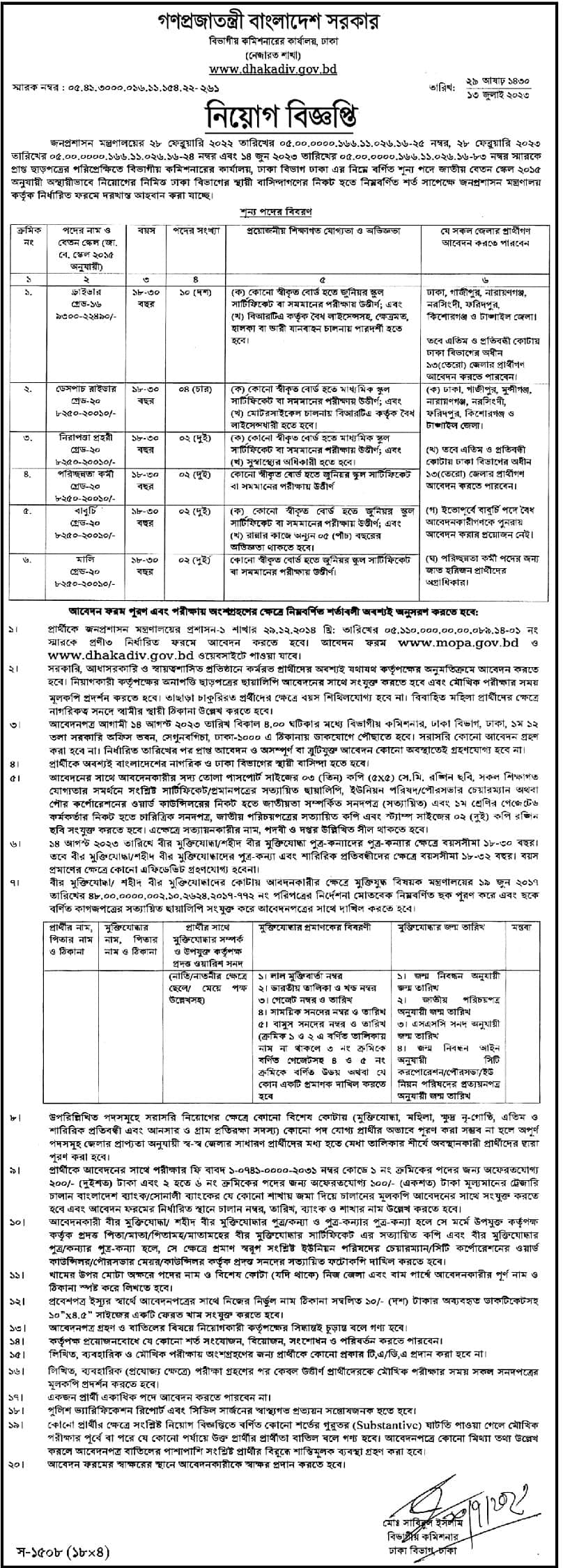 Divisional Commissioners Office Job circular