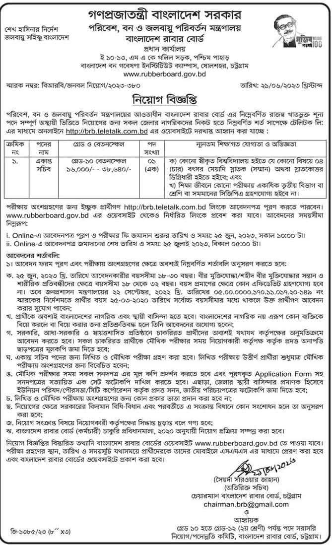 Bangladesh Rubber Board Job Circular