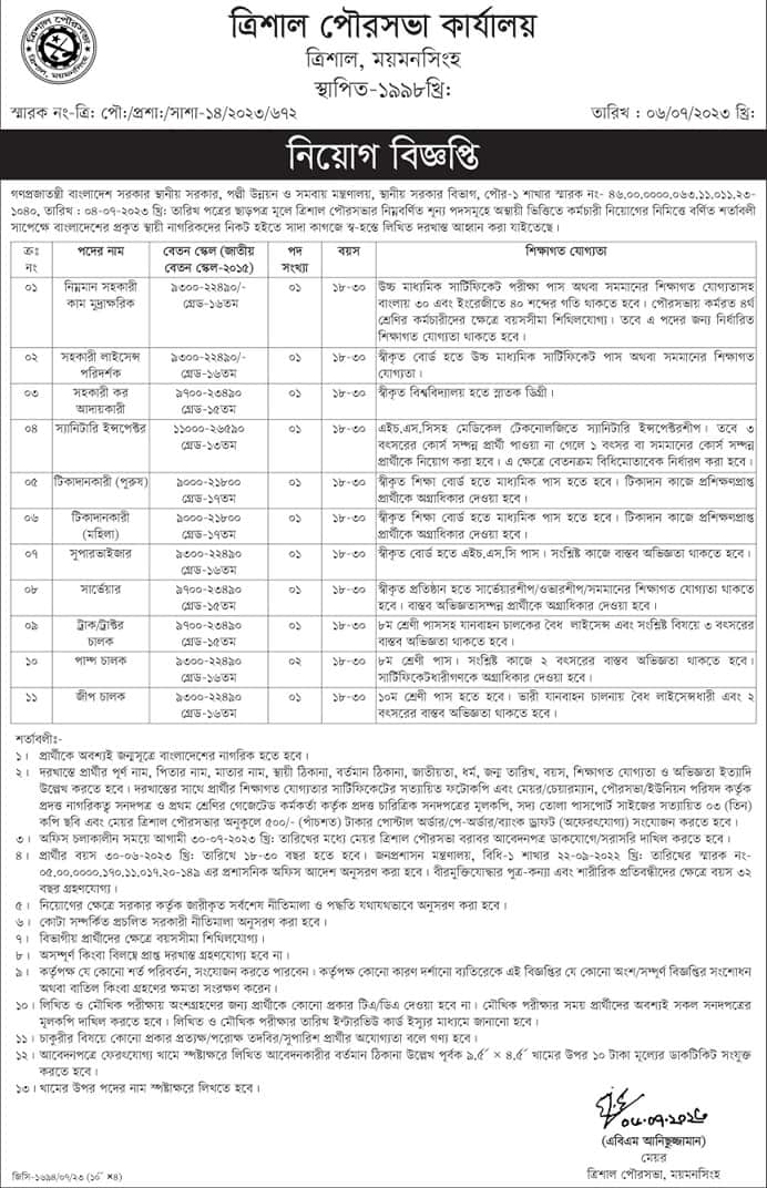 Municipality Office Job circular