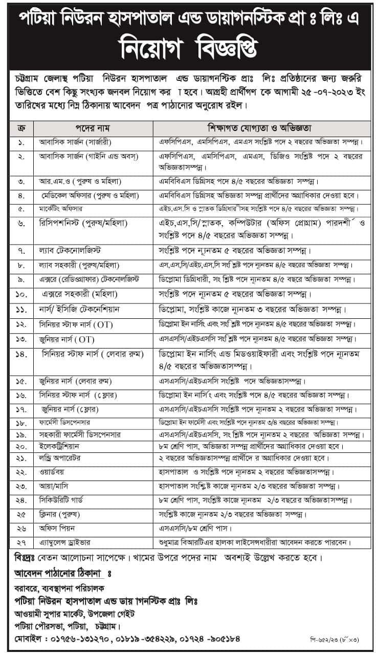 Patiya Neuron Hospital And Diagnostic Job Circular 