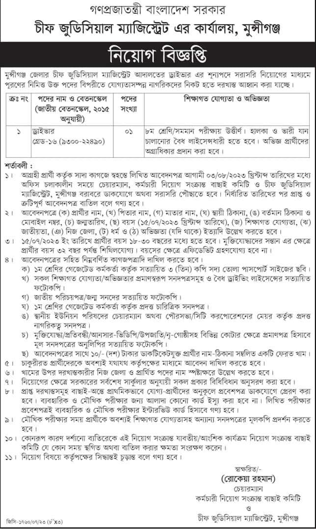 Additional District and Sessions Judge Job Circular