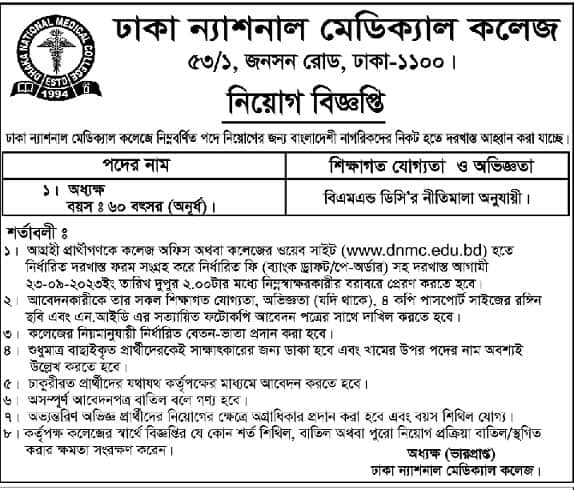 Dhaka National Medical College Job Circular