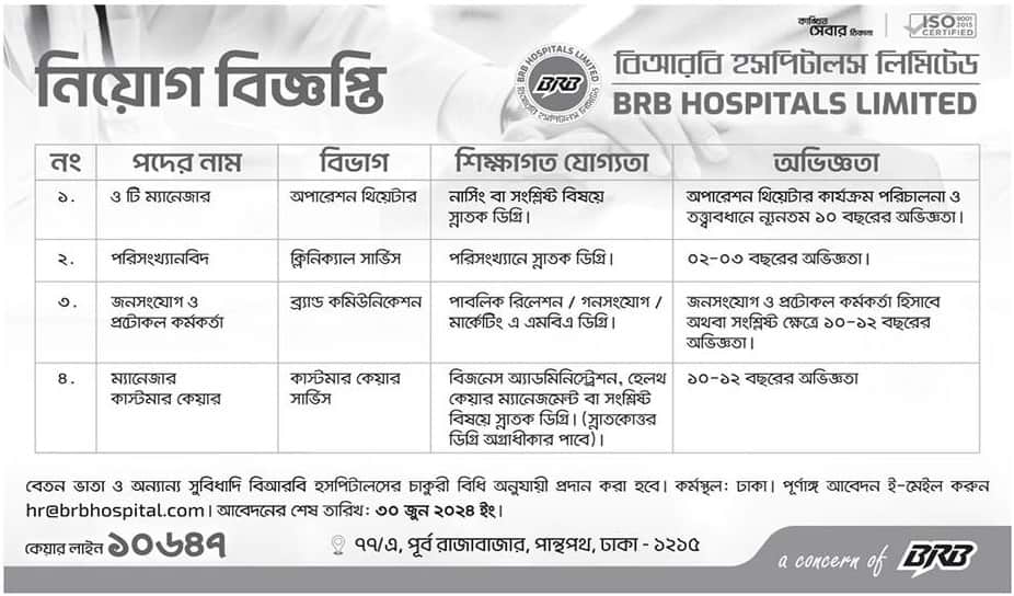 BRB Hospitals Ltd Job circular