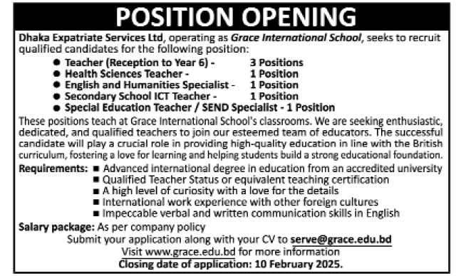 Grace International School Job Circular