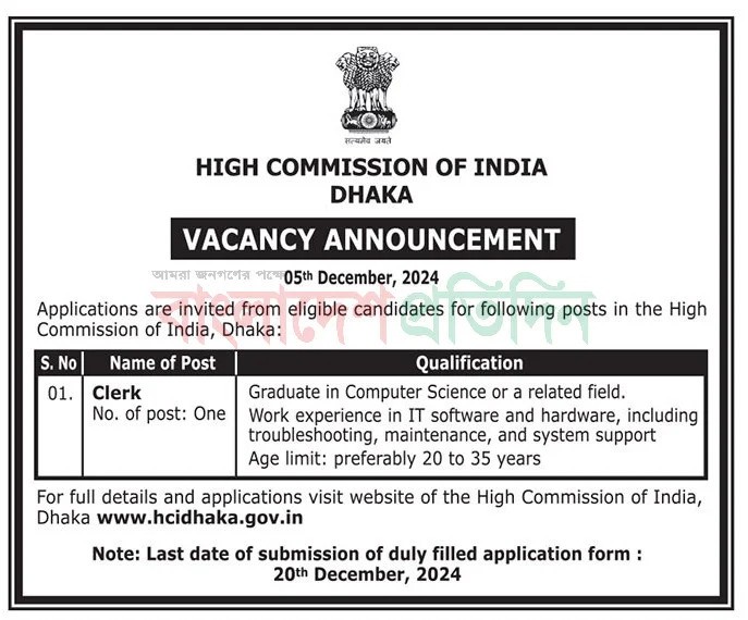 High Commission of India Job circular