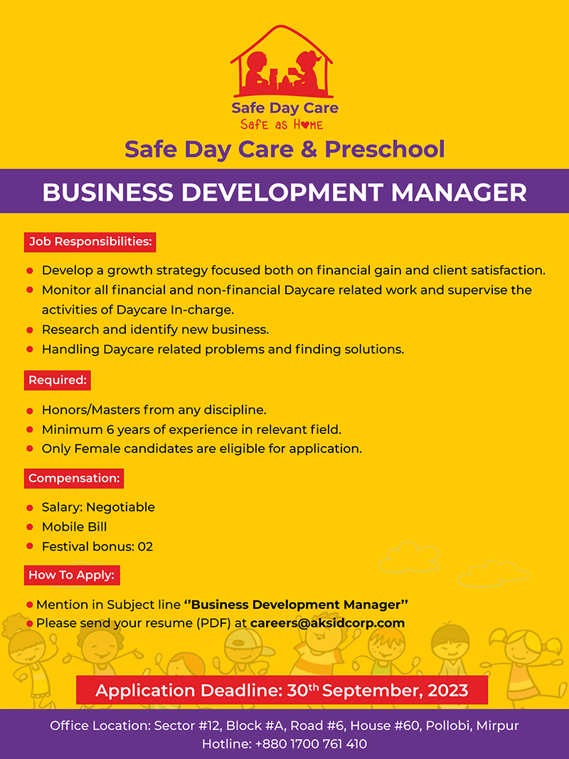 Safe Daycare and Pre School Job Circular 