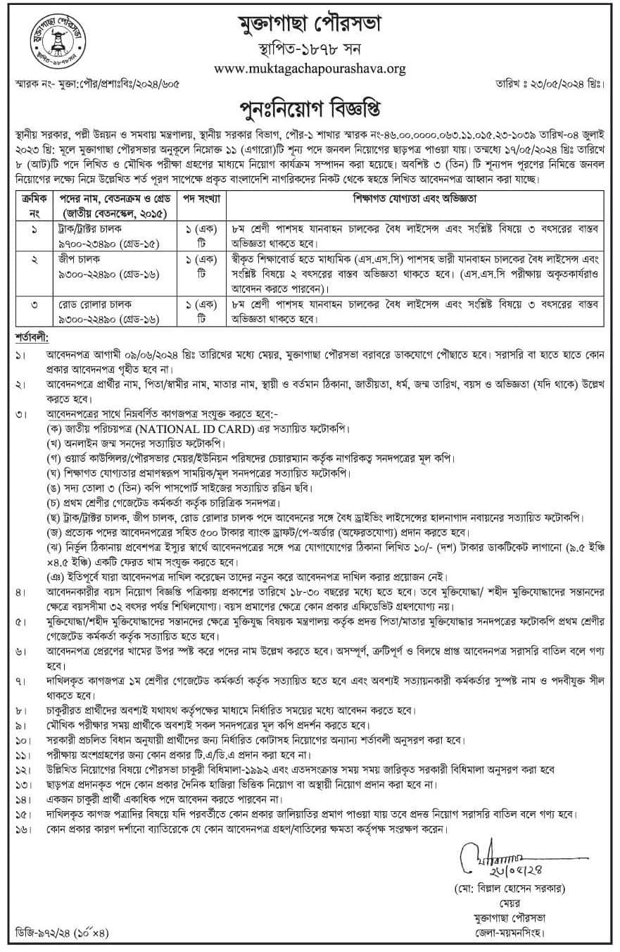 Muktagacha Pourasabha Job Circular