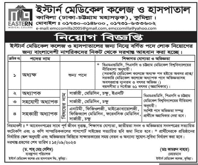 Eastern Medical College And Hospital Job Circular 