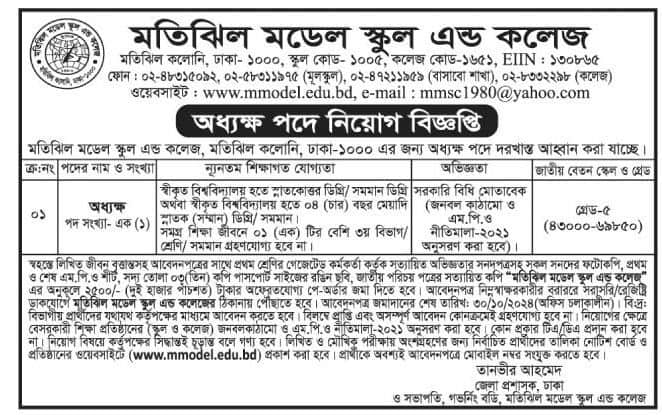 Motijheel Model School and College Job Circular