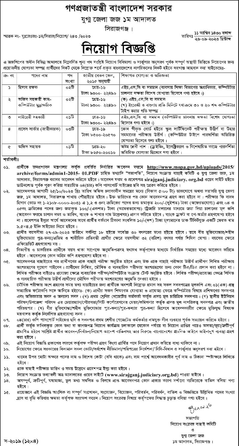 Additional District and Sessions Judge Job Circular