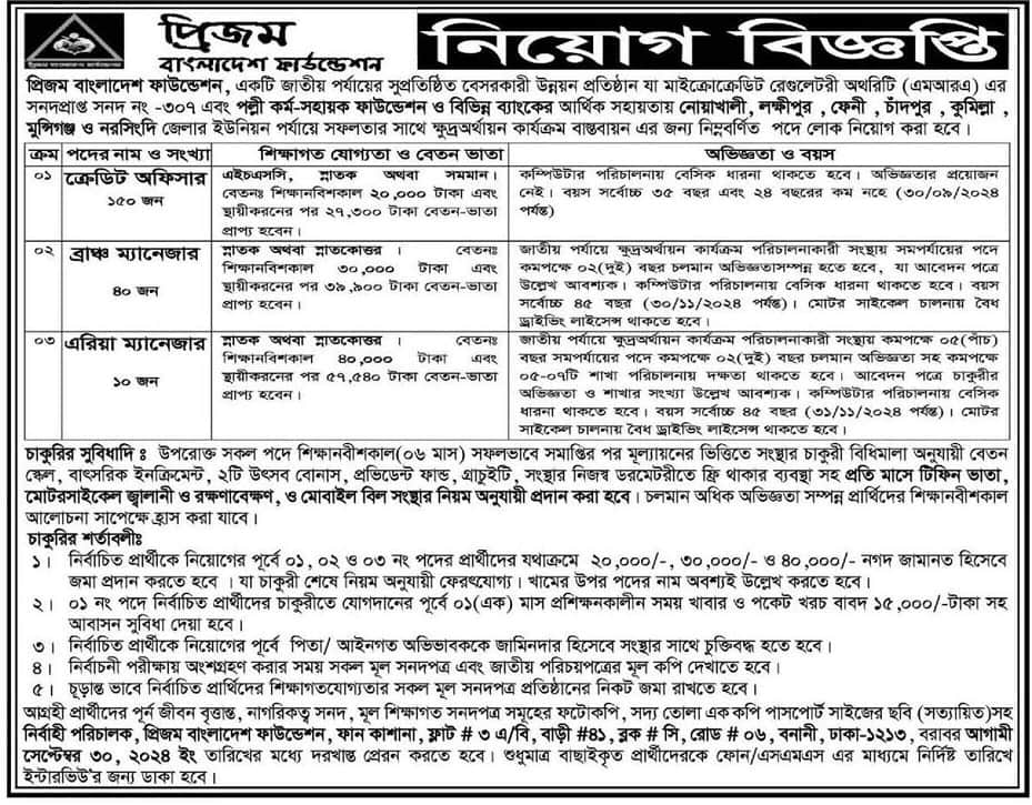 PRISM Bangladesh Foundation Job Circular