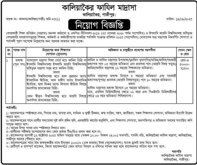 Kaliakair Fazil Madrasah Job Circular 