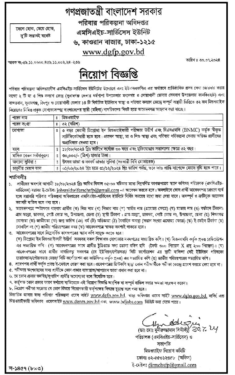 Directorate General of Family Planning job Circular