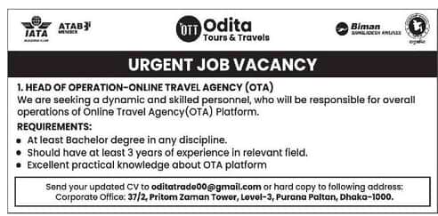 Odita Tours And Travels Job Circular 