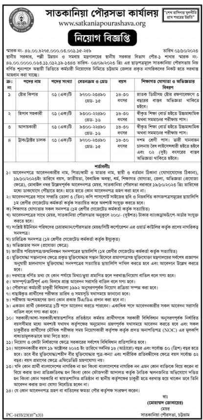 Satkania Paurashava Job Circular 