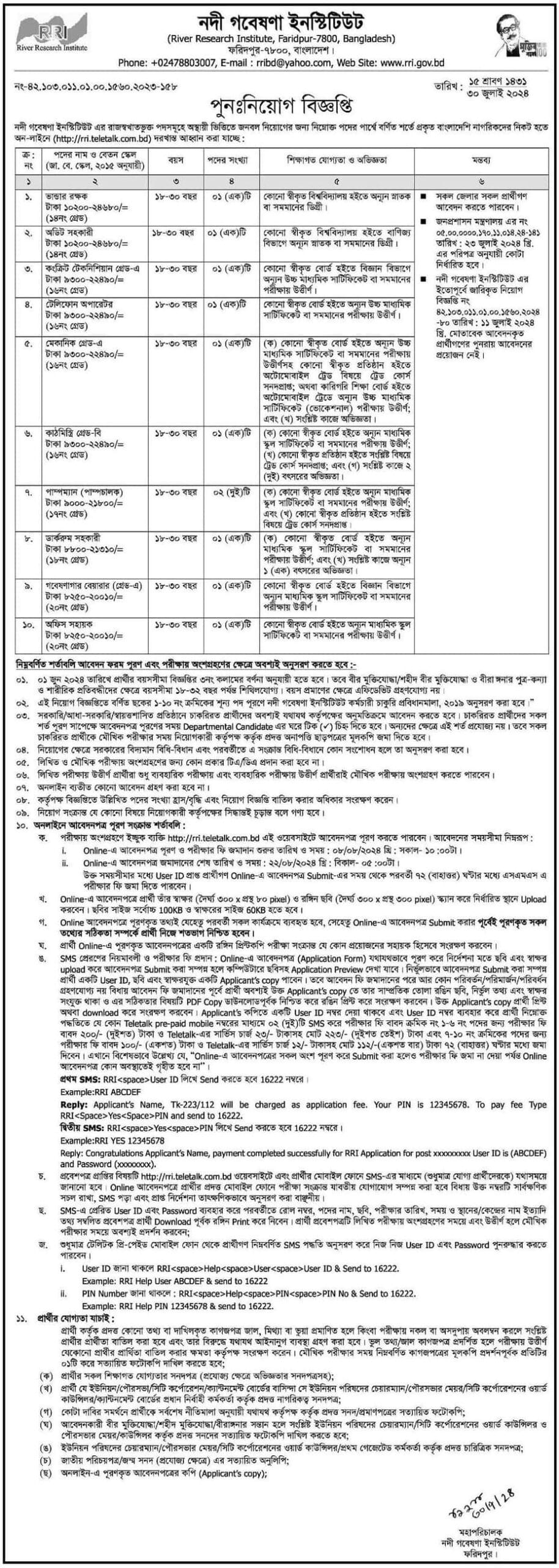 River Research Institute jobs circular