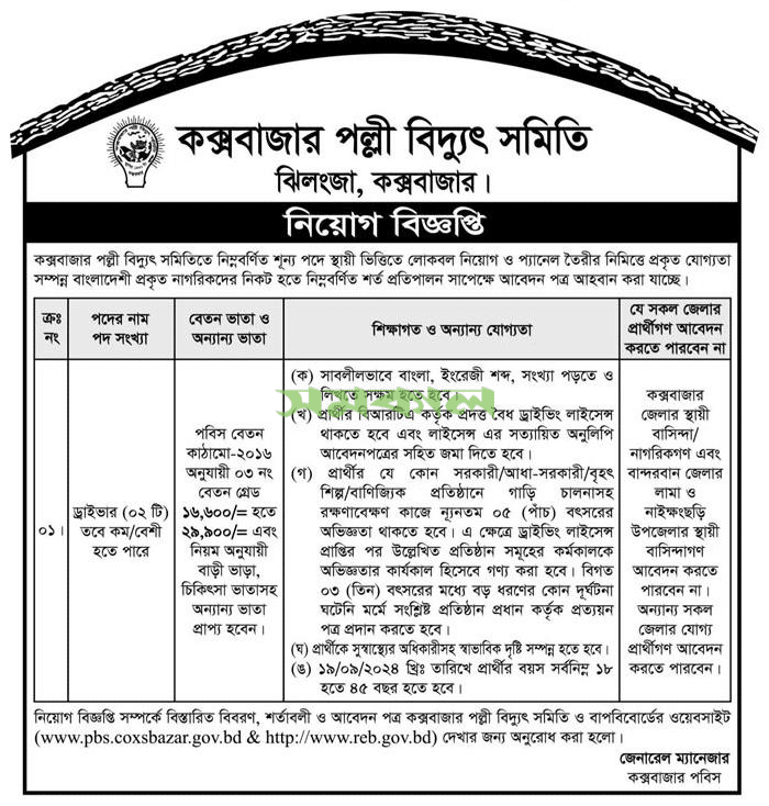 Coxs Bazar Palli Bidyut Samity Job circular