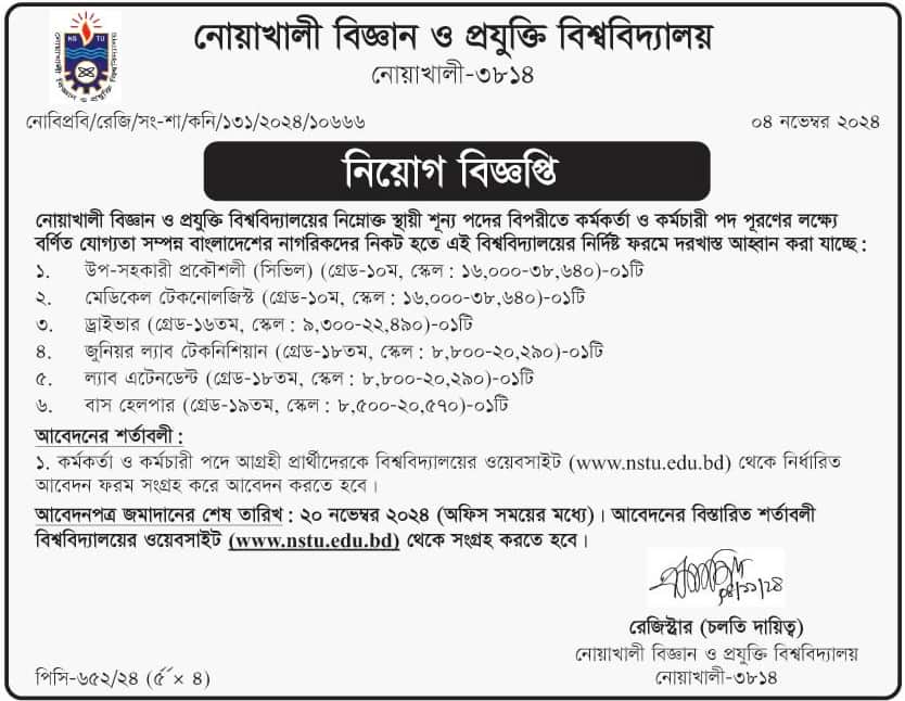 Noakhali Science and Technology University Job Circular