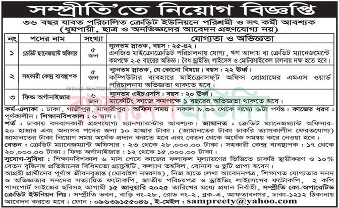 Sompriti Co operative Credit Union Ltd job circular