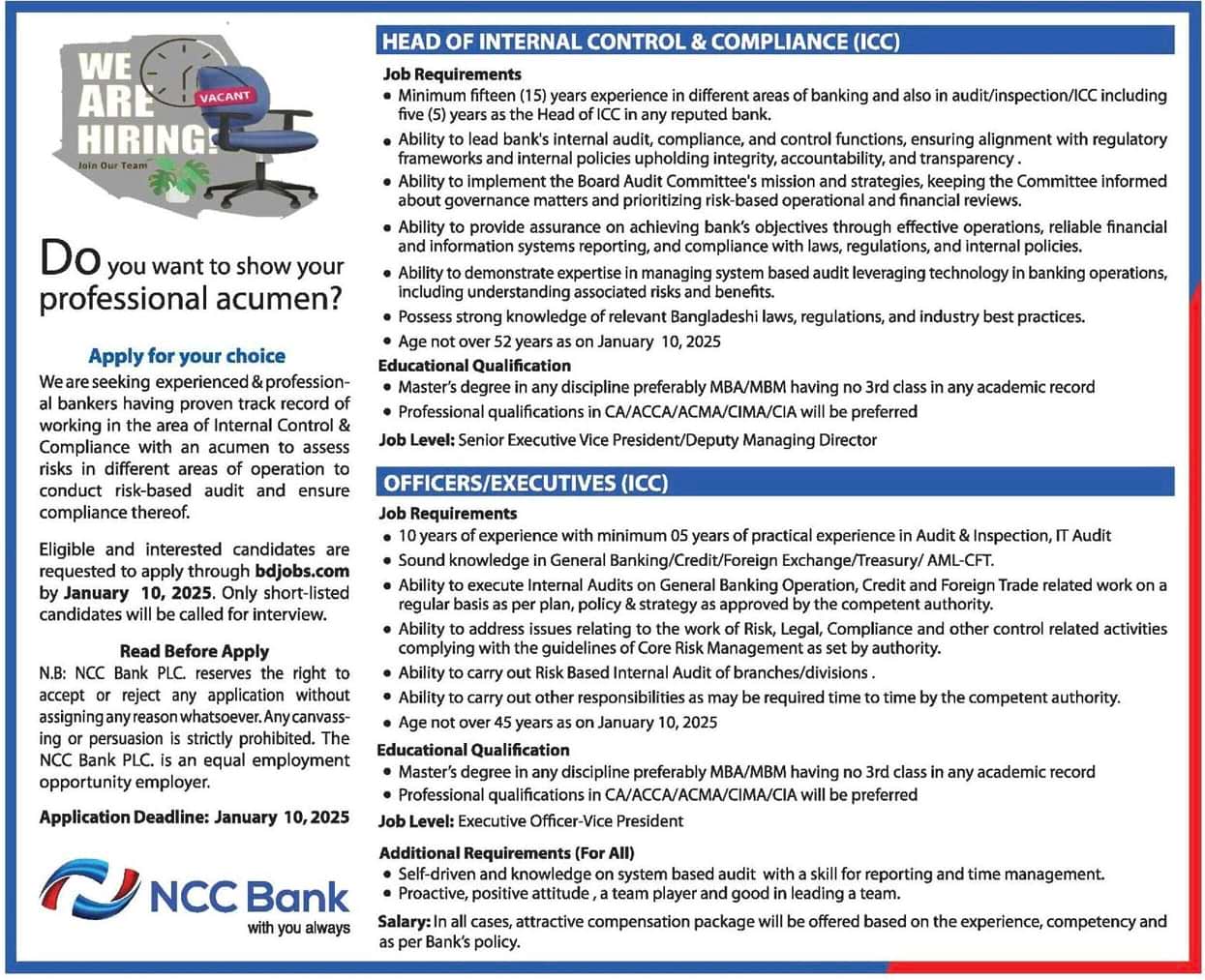 National Credit and Commerce Bank Limited Job circular