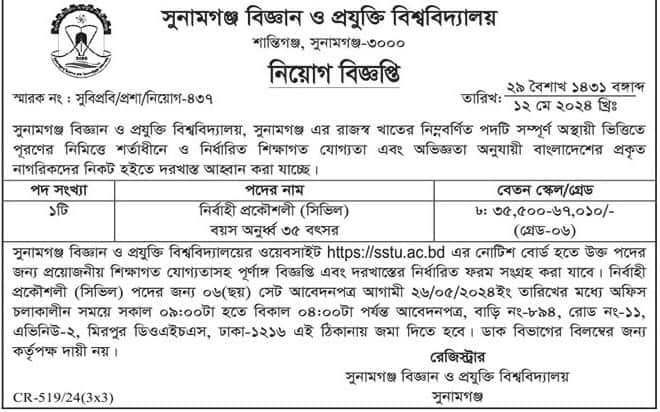 Sunamgonj Science and Technology University Job Circular 