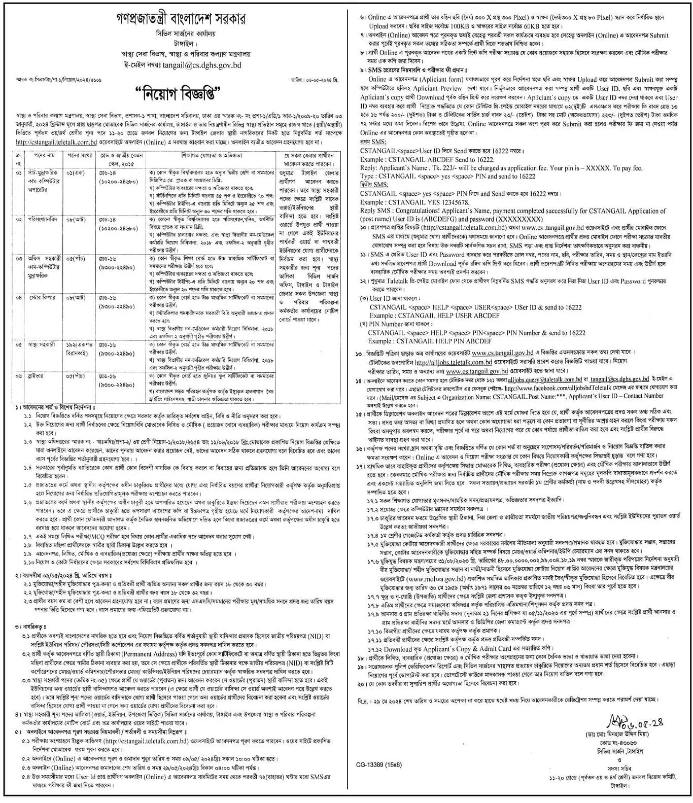 Tangail Civil Surgeon Office Job Circular 