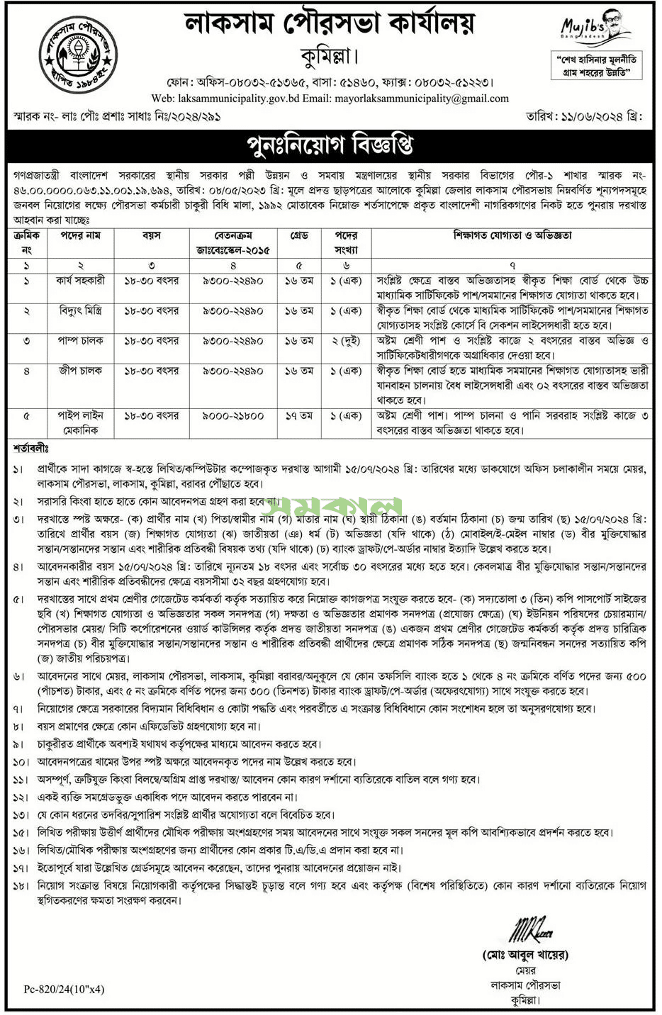 Municipality Office Job circular