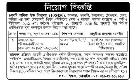 Gunabati Girls High School Job Circular 