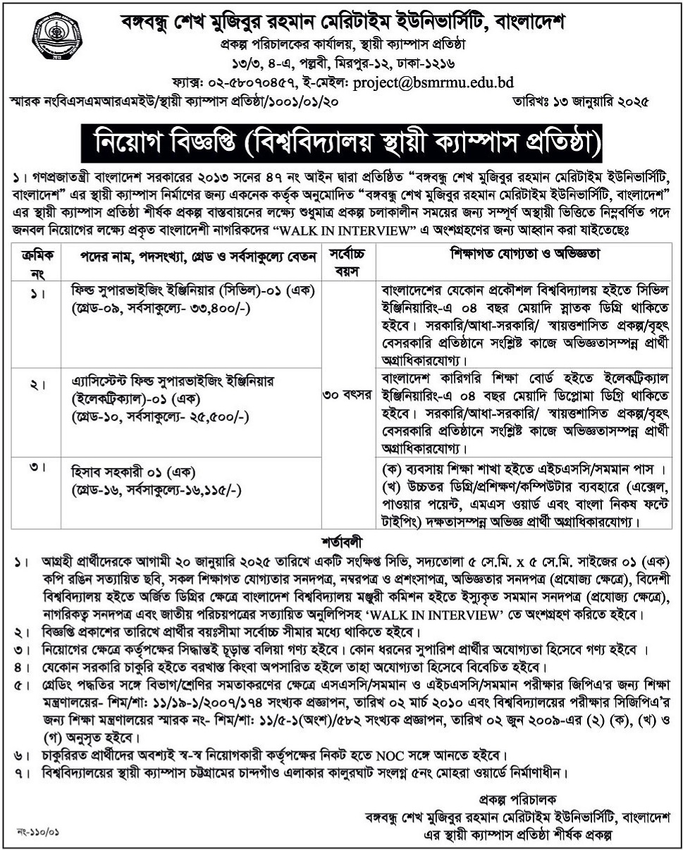 Bangabandhu Sheikh Mujibur Rahman Maritime University Job