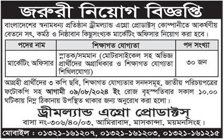 Dreamland Agro Products Job Circular 