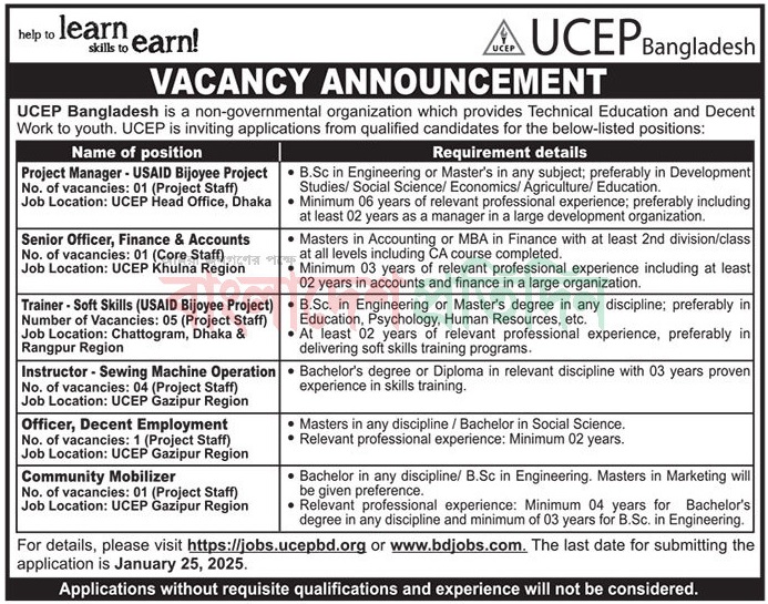 UCEP Bangladesh Job circular