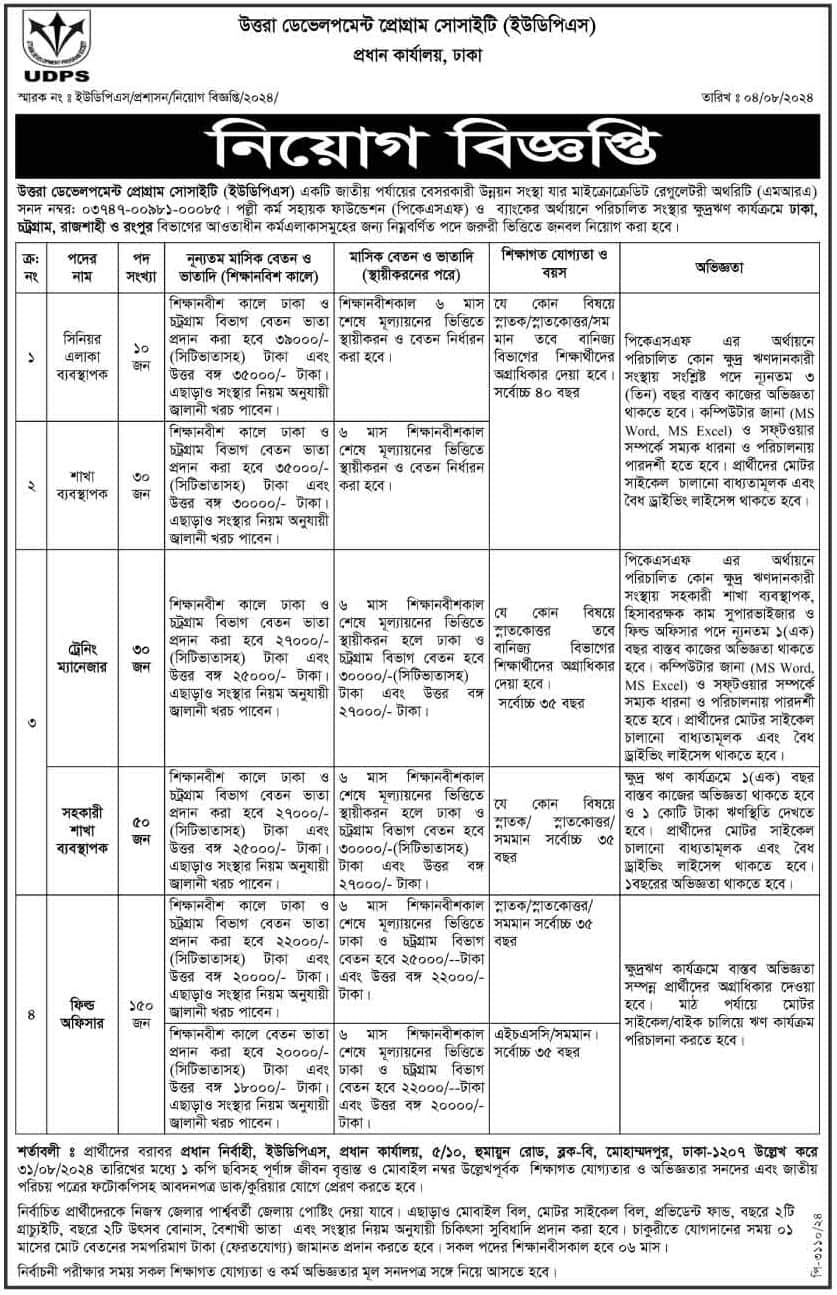 Uttara Development Program Society Job Circular 