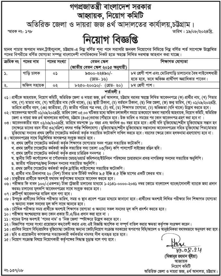 Additional District and Sessions Judge Job Circular