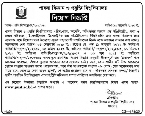 Pabna University of Science and Technology Job Circular