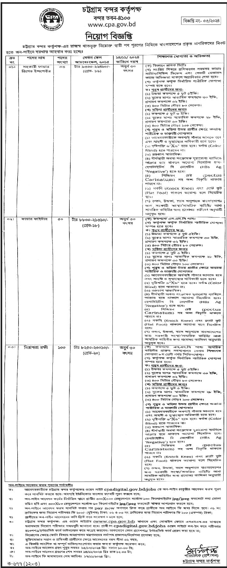 Chittagong Port Authority Job Circular