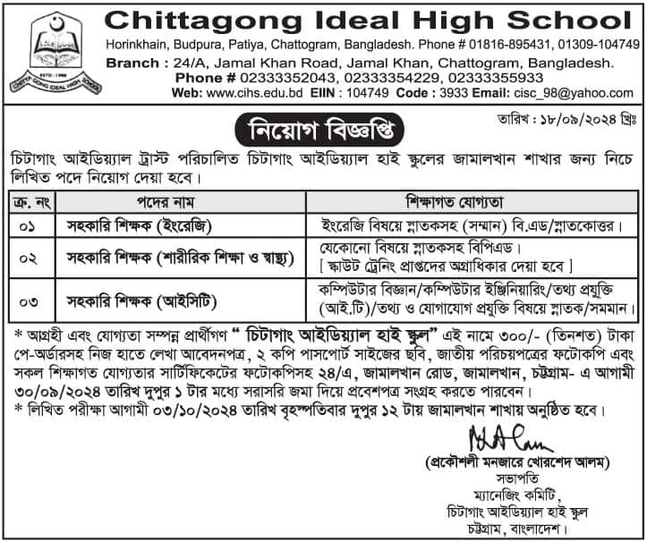 Chattogram Ideal High School Job Circular 